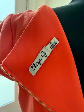 Eliza J Coral-Red Midi Dress with Gold Zip Detail